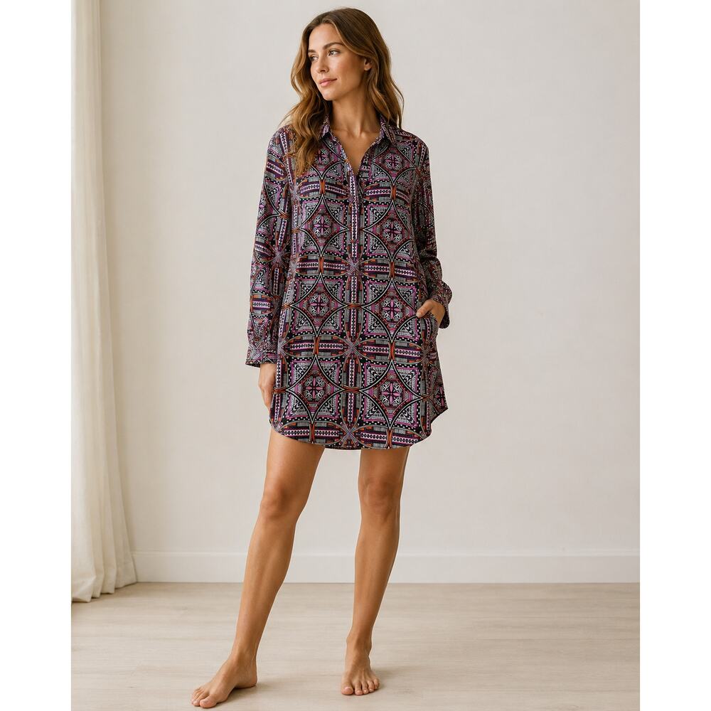 Tori Richard 100% Silk Geometric Tunic Dress Size 4 Multicolor Tropical Resort